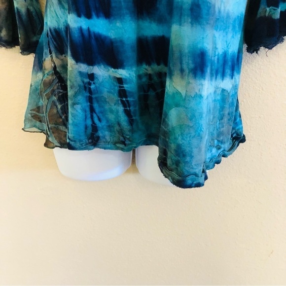 Mezon Woman’s Tie Dyed Burnout Silky Back 3/4 Sleeves Top Size S - Picture 8 of 15